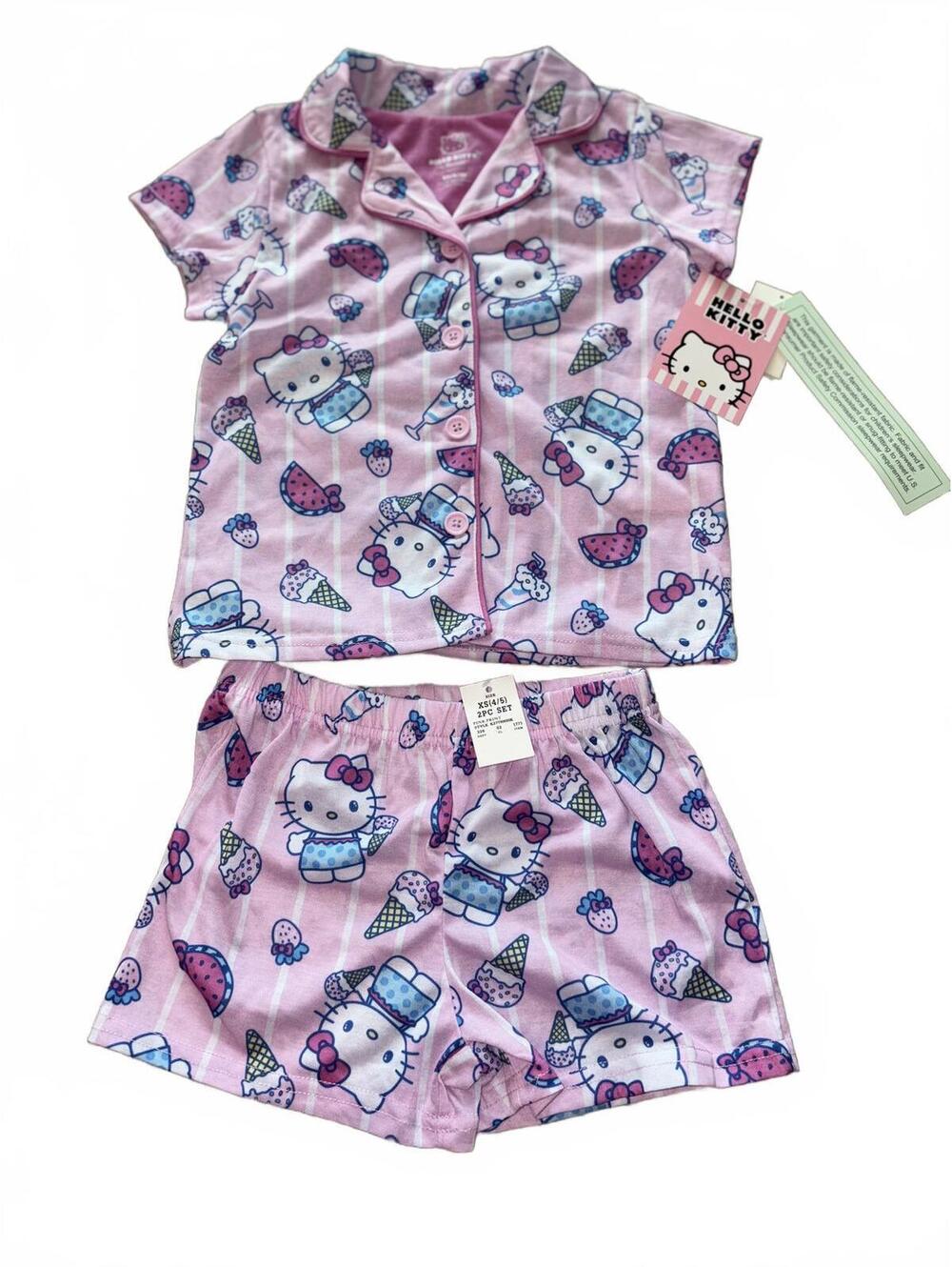 NEW! Hello Kitty Girls' Pink Ice Cream Print Pajama Set | XS 4/5